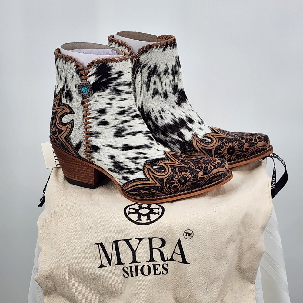 MYRA BAG Margie Hair On Hide Shortie Cowboy Boots Size 6 NWT - Picture 3 of 12